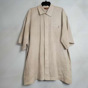 100% Linen Short Sleeve Button Up Mens Shirt Beige 90s Streetwear Fly Front 2X